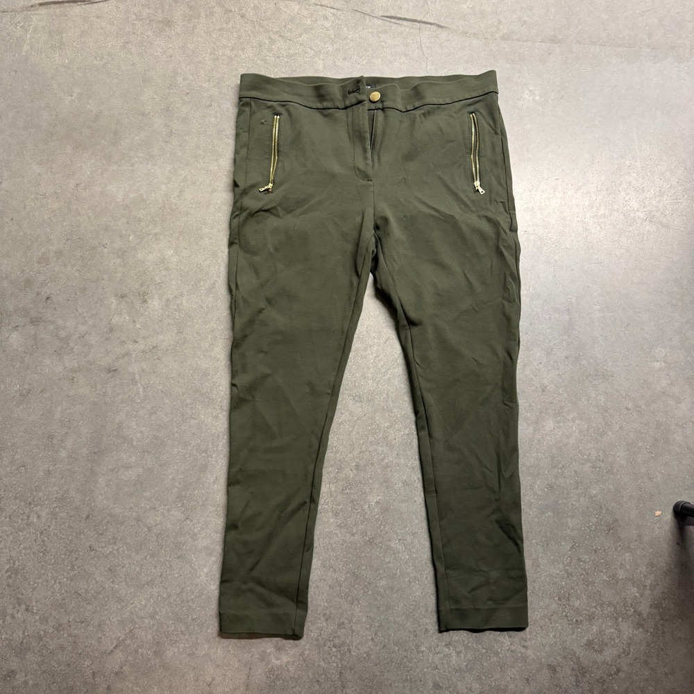 LOFT Womens Olive Green Skinny Ankle Pants Gold Zip Pockets Size 14